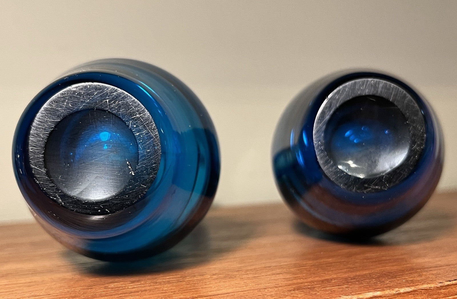 Whitefriars  Beak Vases Pair in Kingfisher Blue Mid Century Art Glass