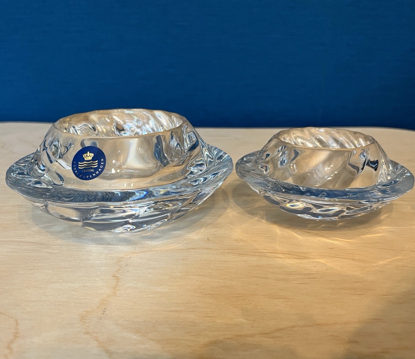 2 Royal Copenhagen Crystal Votive Candle Holders Danish Glass Tea Light Holders