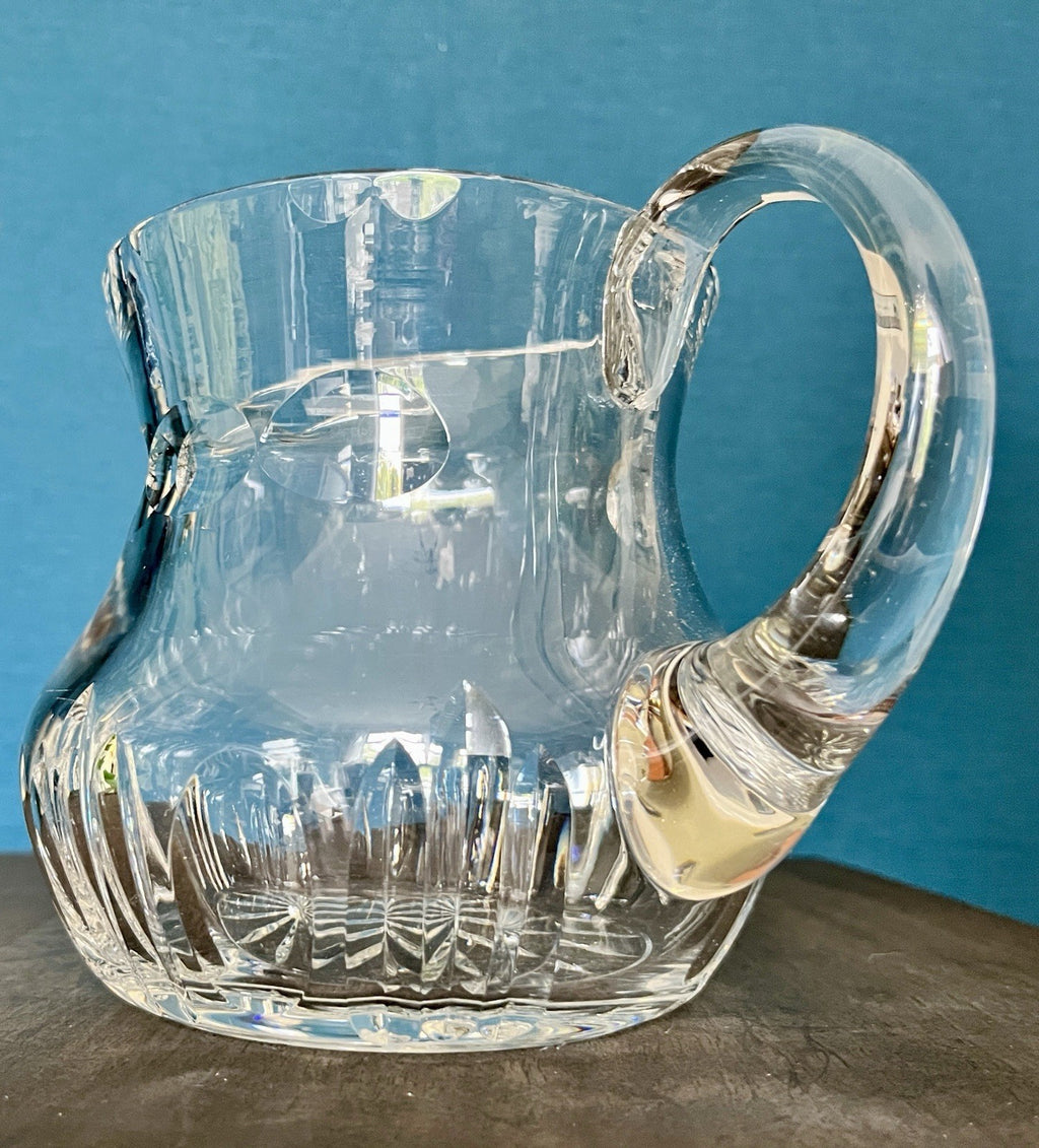 Heavy Cut Crystal Water Jug Pitcher Starburst Base Vintage Lead Crystal 19cm