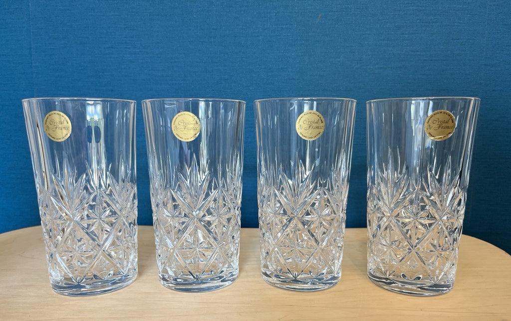 4 Crystal Highball Tumblers Cut Glass Drinking Glasses Boxed 13.5cm