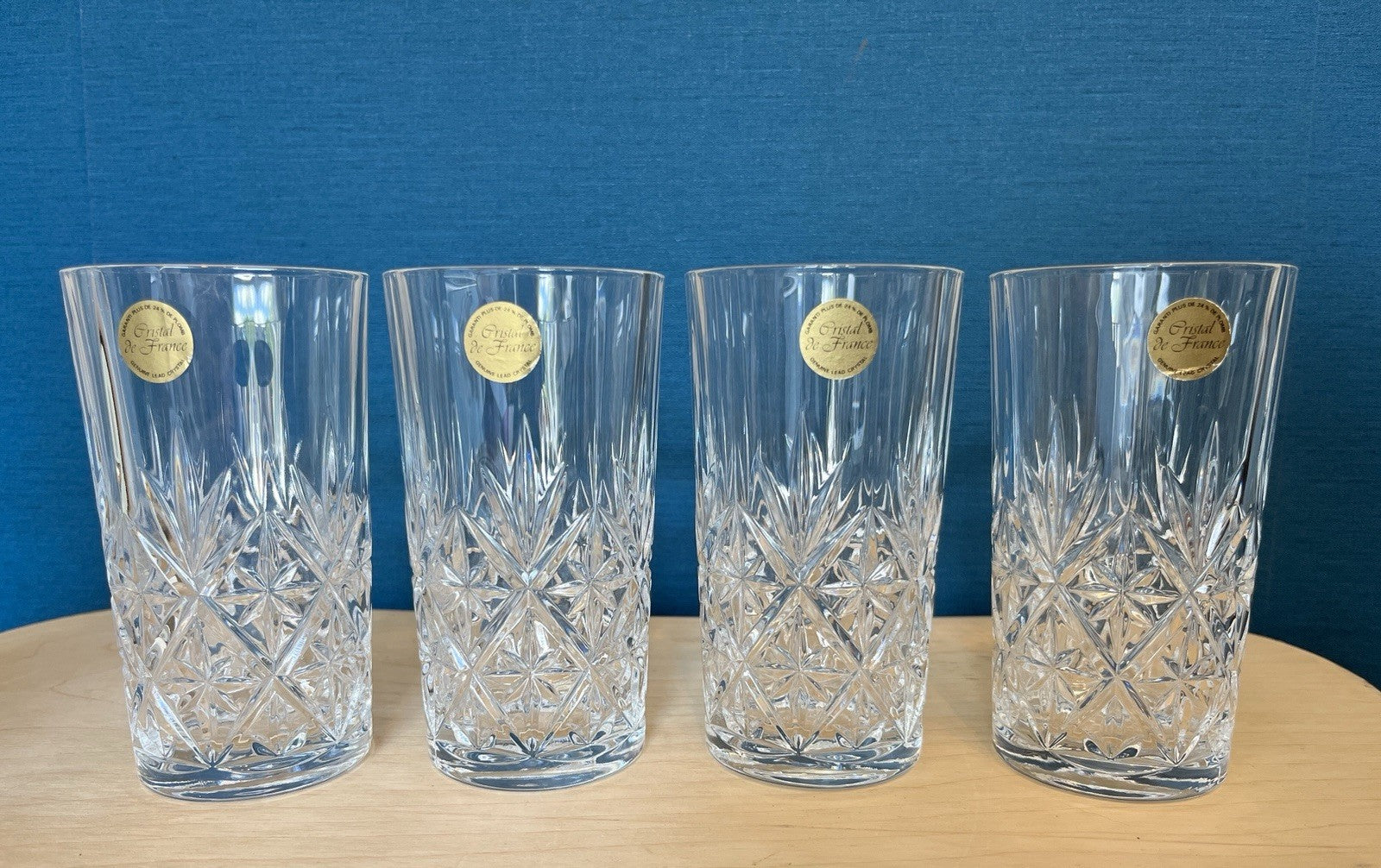 4 Crystal Highball Tumblers Cut Glass Drinking Glasses Boxed 13.5cm