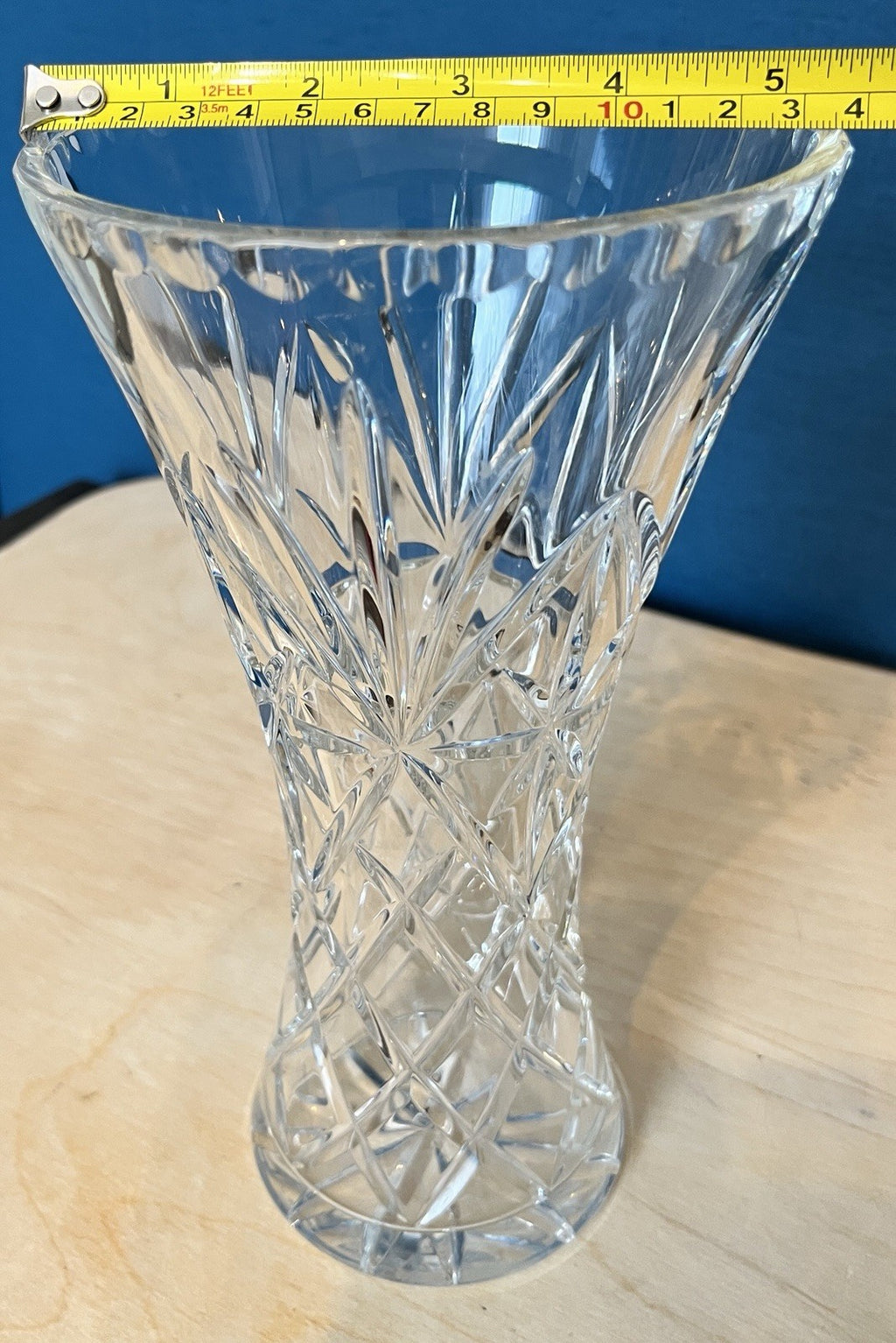 Large Lead Crystal Vase Diamond Cut Trumpet Vase 26cm Tall
