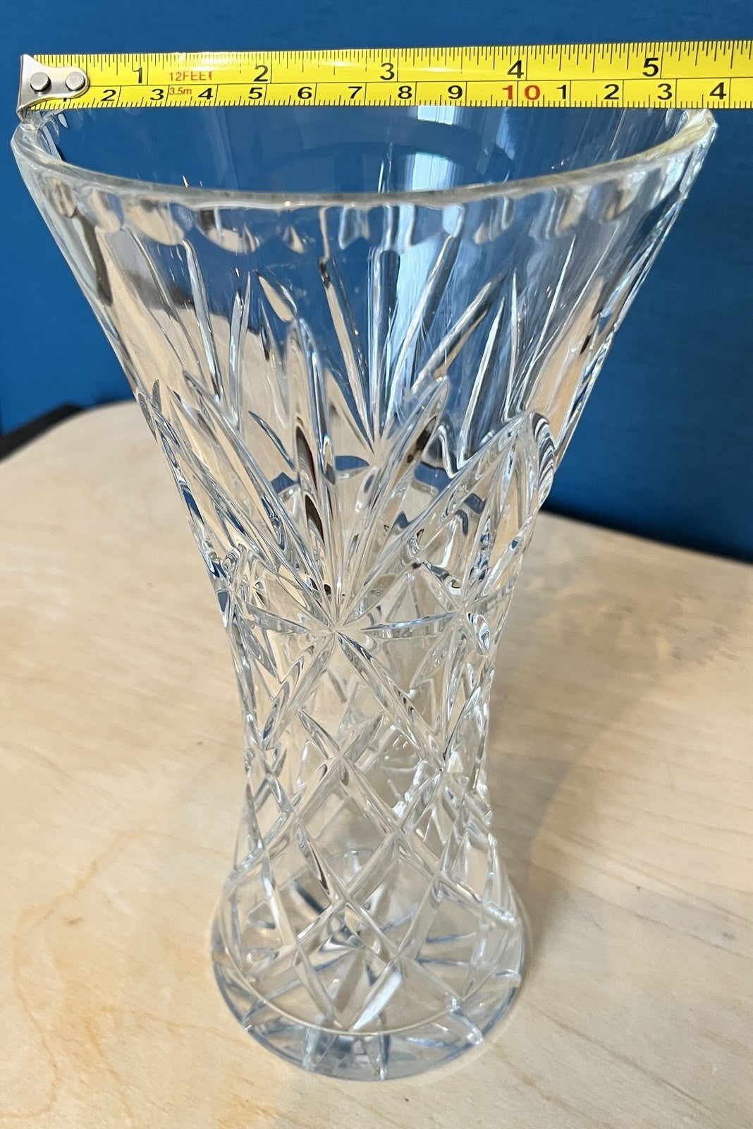 Large Lead Crystal Vase Diamond Cut Trumpet Vase 26cm Tall