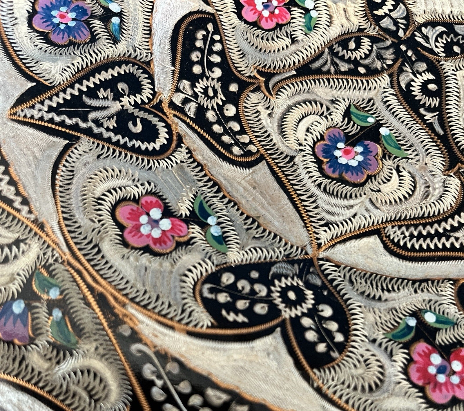 Vintage Indian Brass Wall Plate Enamel Floral Mandala Charger Hanging Plaque