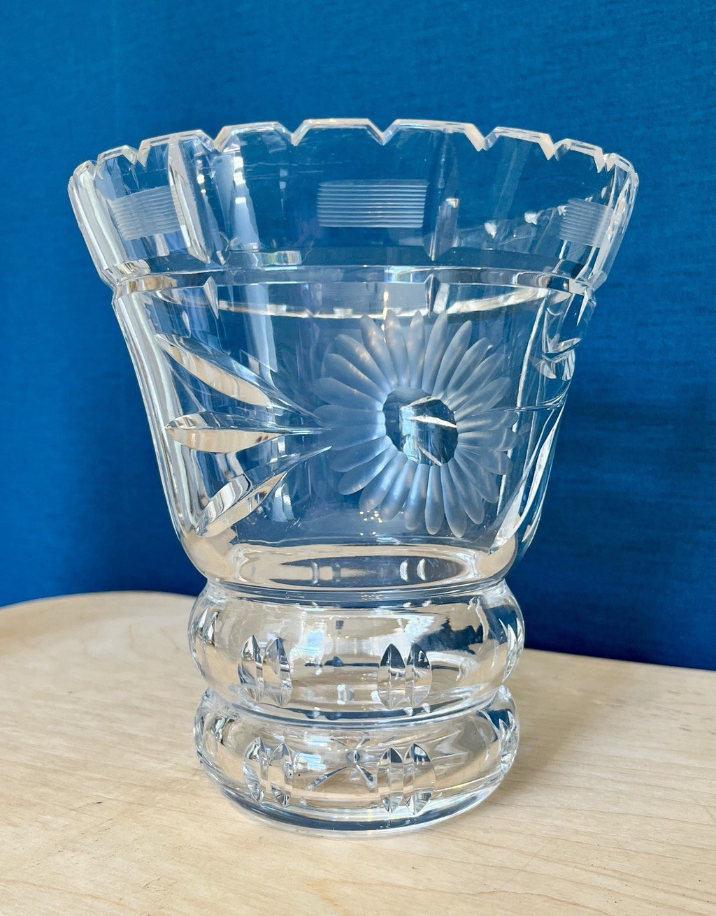 Heavy Cut Crystal Vase Starburst Floral Cut Glass Vase 16cm Crystal Ice Bucket