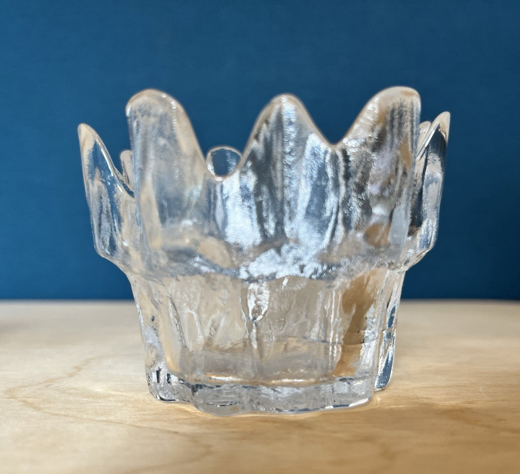 Scandinavian Ice Glass Candle Holders Pair Vintage Textured Glass Votive & Taper