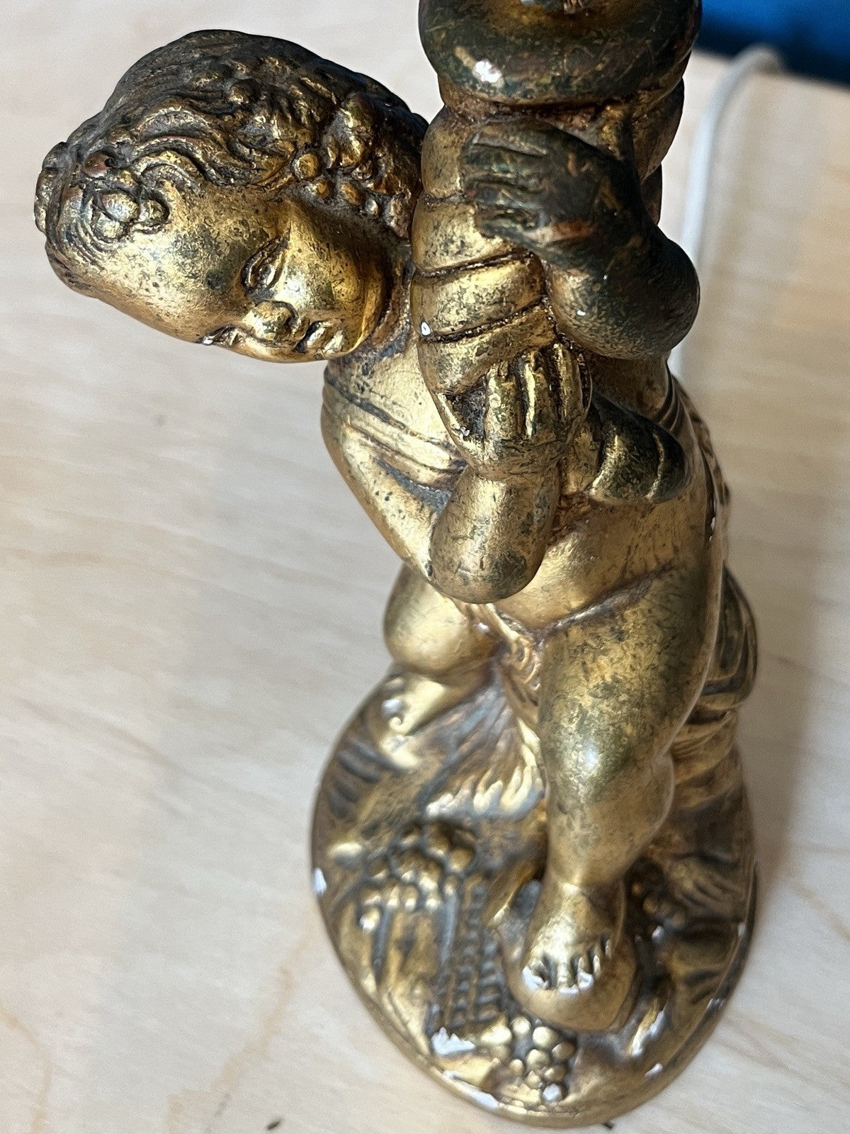 Vintage Cherub Table Lamp Base Putti Figure Gilt Resin Lamp Working 25cm