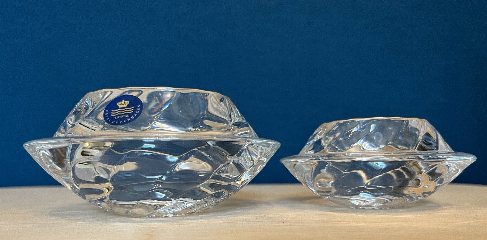 2 Royal Copenhagen Crystal Votive Candle Holders Danish Glass Tea Light Holders