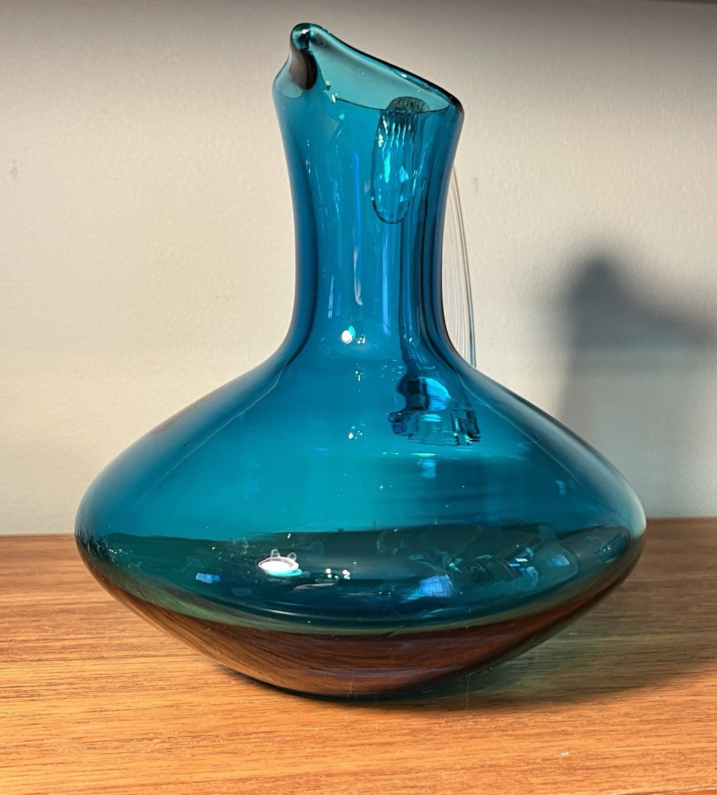 Whitefriars Kingfisher Blue Glass Decanter Jug 16.5cm Vintage Art Glass
