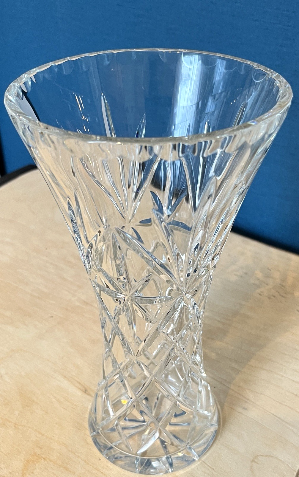 Large Lead Crystal Vase Diamond Cut Trumpet Vase 26cm Tall