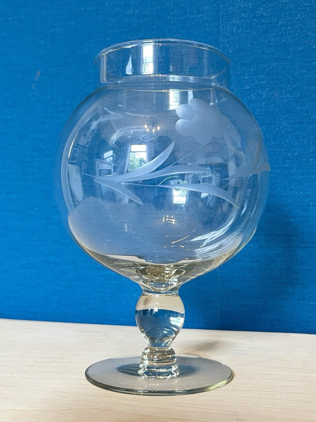 Vintage Etched Glass Rose Bowl Candy Dish Bon Bon Bowl Pedestal 18cm