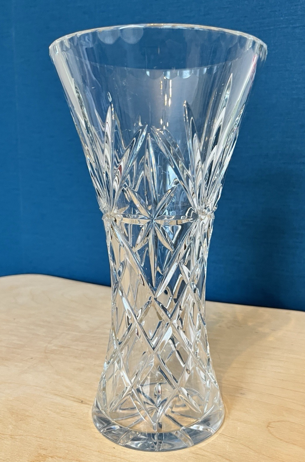 Large Lead Crystal Vase Diamond Cut Trumpet Vase 26cm Tall