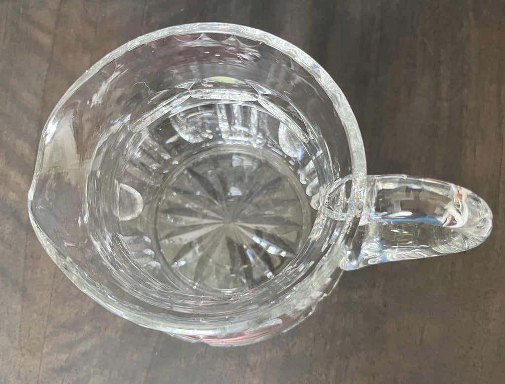 Heavy Cut Crystal Water Jug Pitcher Starburst Base Vintage Lead Crystal 19cm