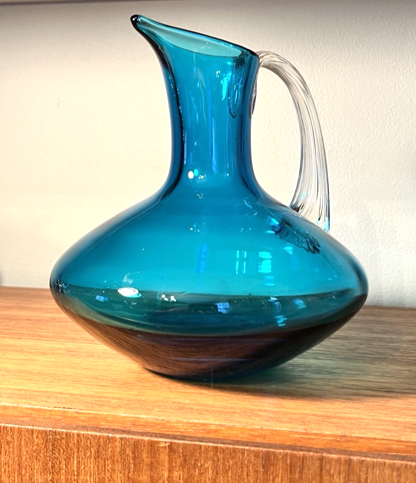 Whitefriars Kingfisher Blue Glass Decanter Jug 16.5cm Vintage Art Glass