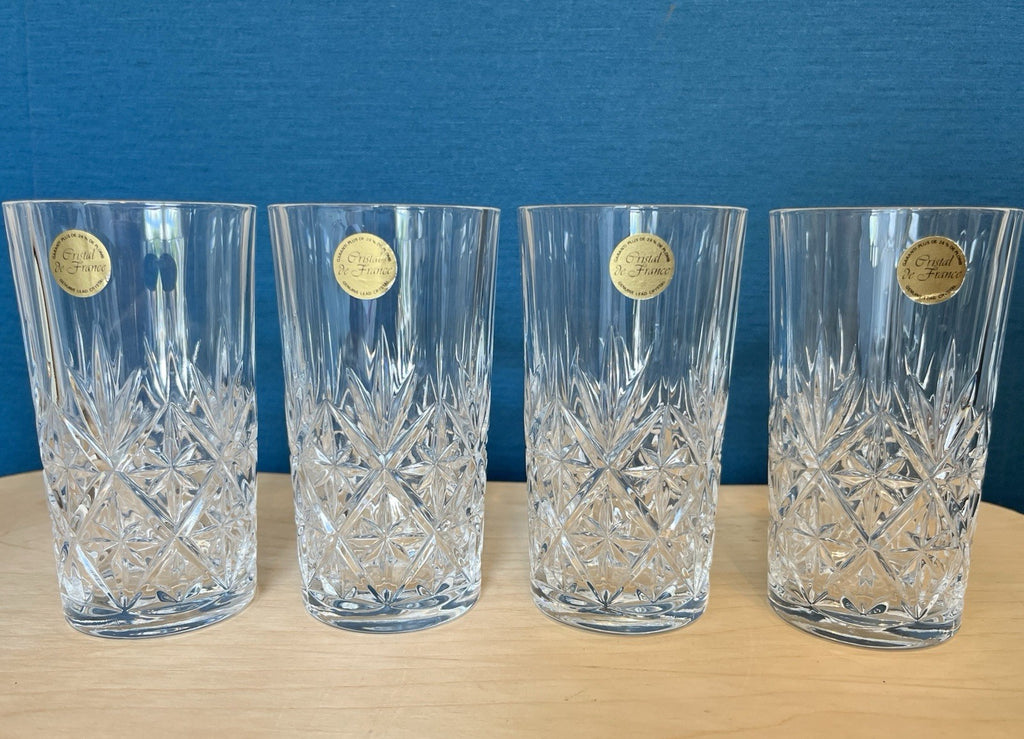 4 Crystal Highball Tumblers Cut Glass Drinking Glasses Boxed 13.5cm