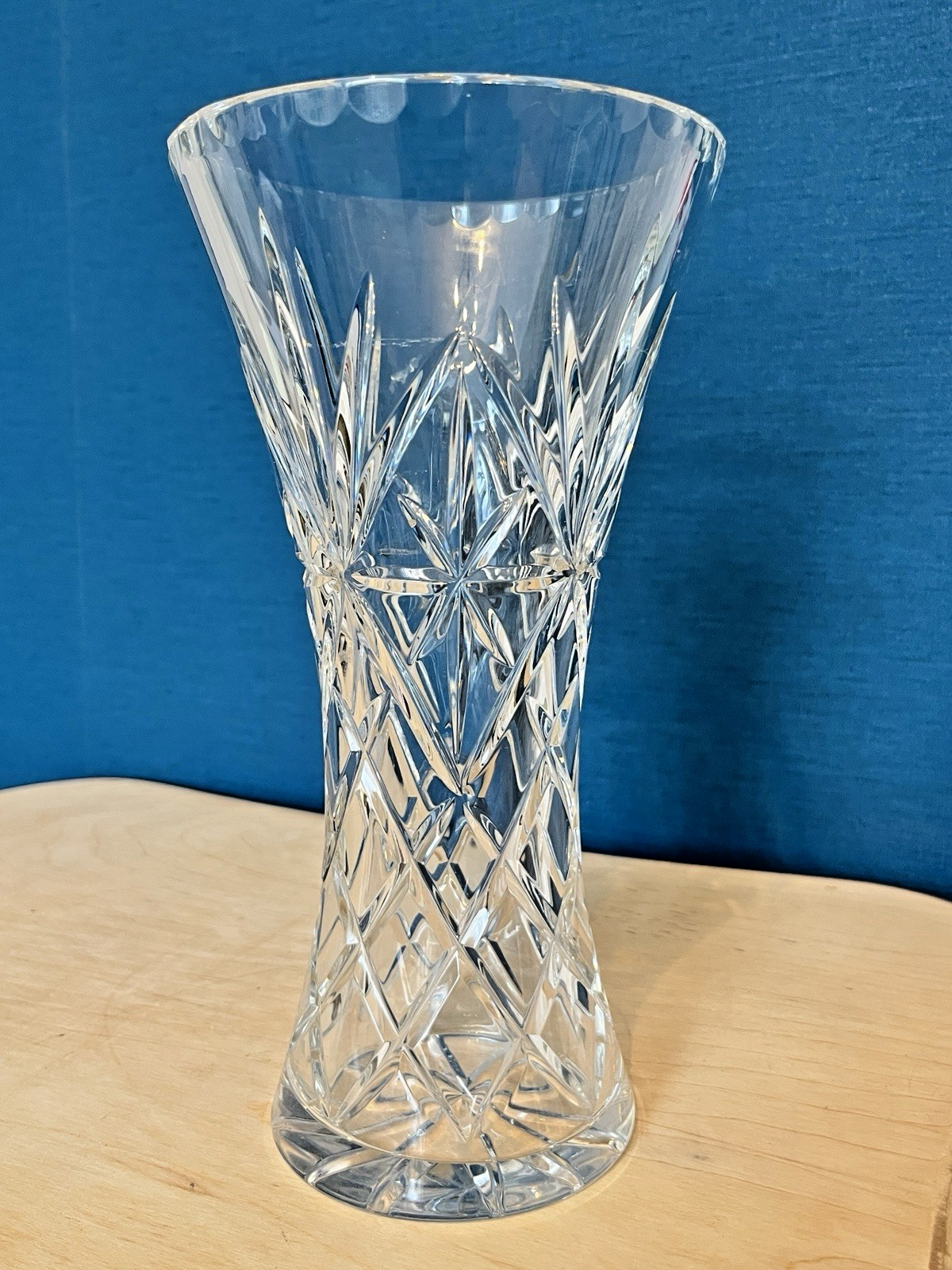 Large Lead Crystal Vase Diamond Cut Trumpet Vase 26cm Tall