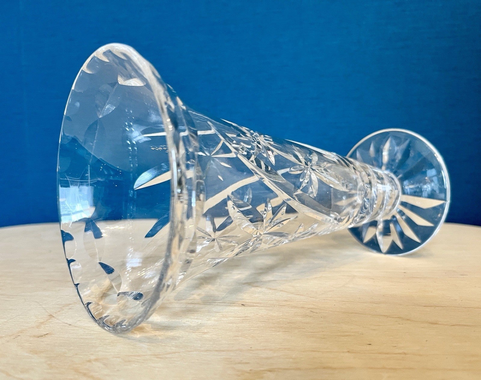Vintage Cut Crystal Vase Star Cut Glass Flower Vase 20cm VGC