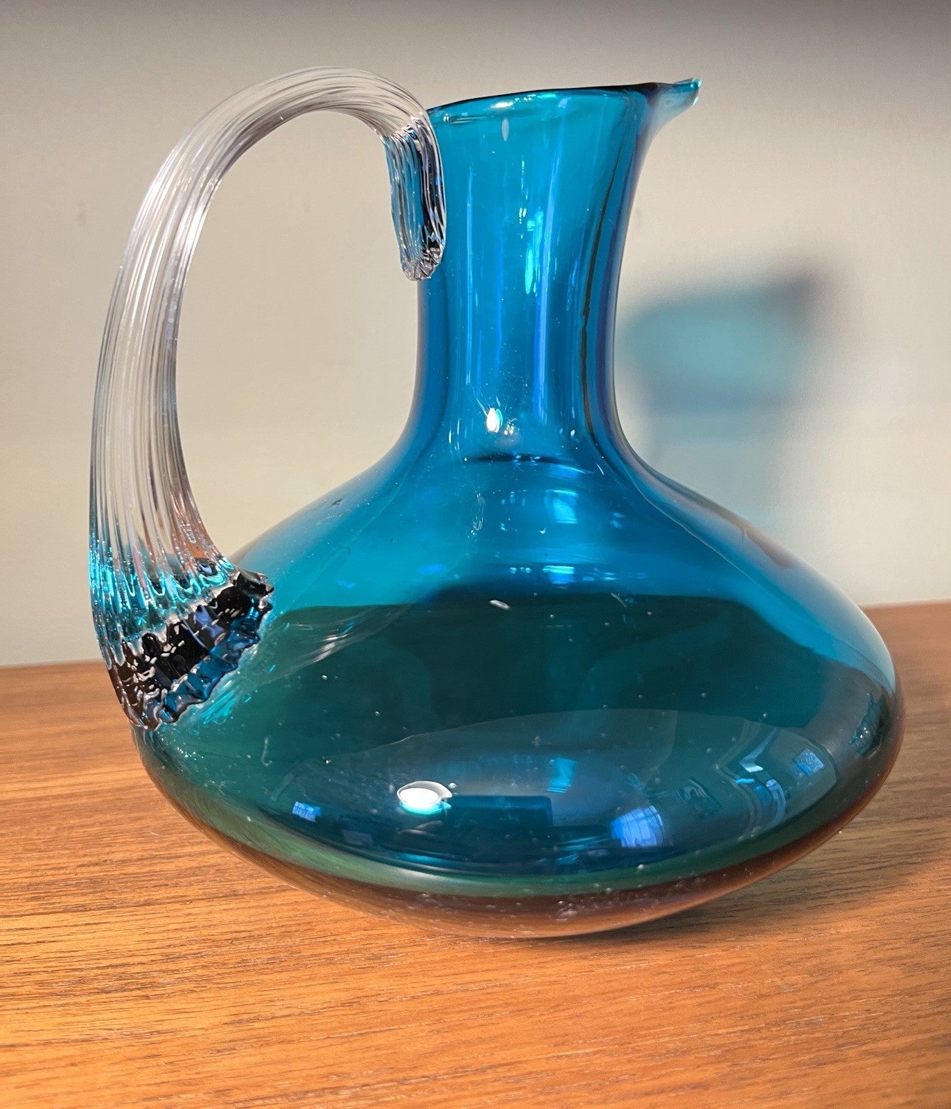 Whitefriars Kingfisher Blue Glass Decanter Jug 16.5cm Vintage Art Glass