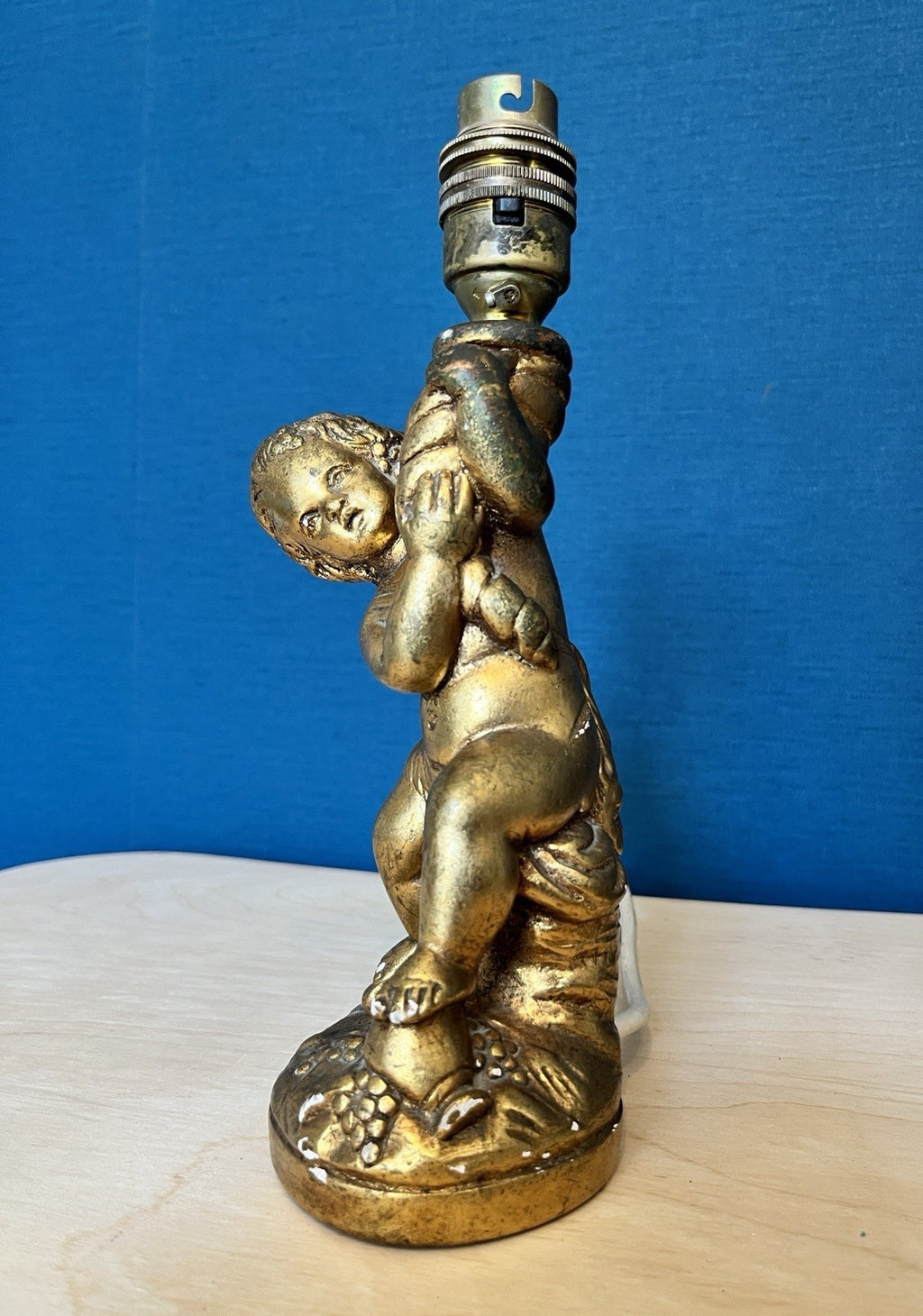 Vintage Cherub Table Lamp Base Putti Figure Gilt Resin Lamp Working 25cm