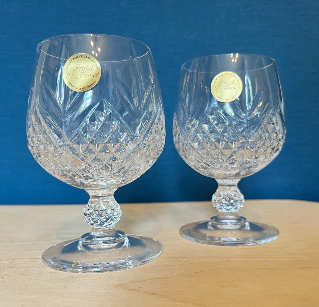 Pair Provence Cristal De France Lead Crystal Brandy Glasses Boxed Unused