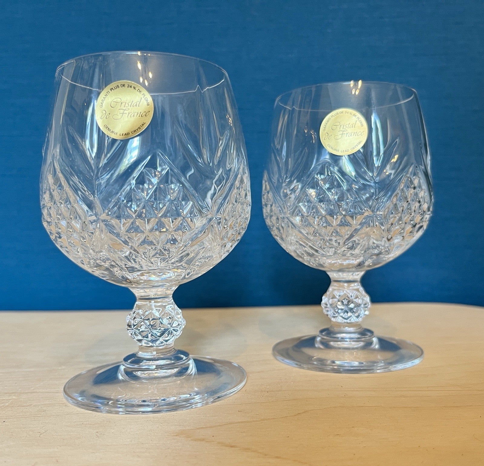 Pair Provence Cristal De France Lead Crystal Brandy Glasses Boxed Unused