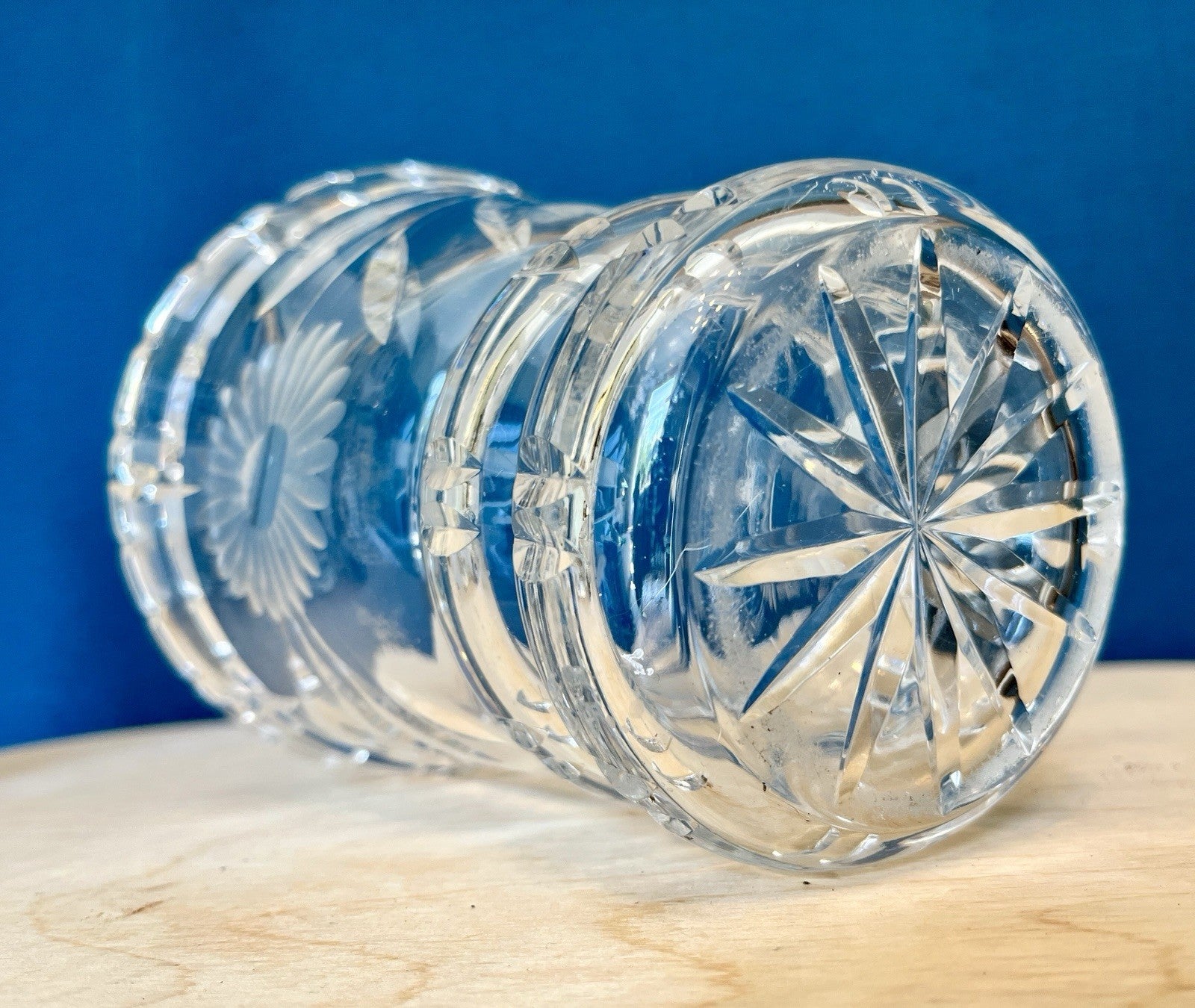 Heavy Cut Crystal Vase Starburst Floral Cut Glass Vase 16cm Crystal Ice Bucket