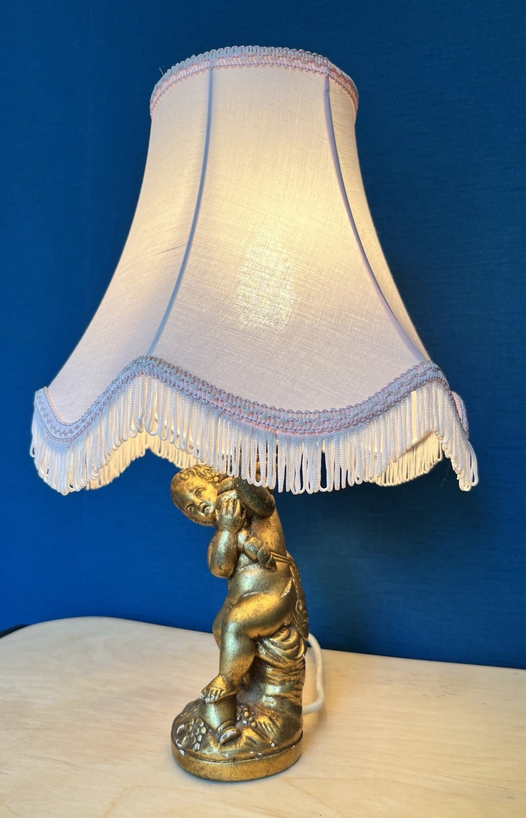 Vintage Cherub Table Lamp Base Putti Figure Gilt Resin Lamp Working 25cm