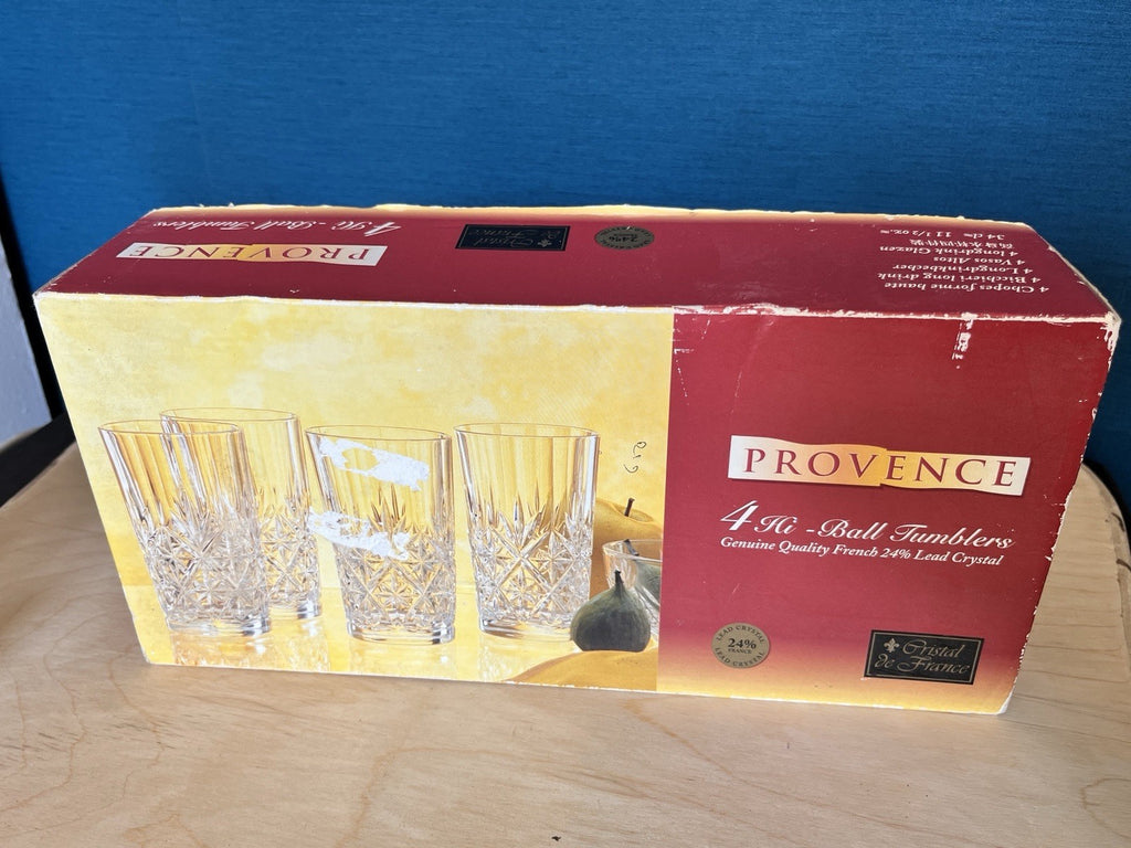 4 Crystal Highball Tumblers Cut Glass Drinking Glasses Boxed 13.5cm