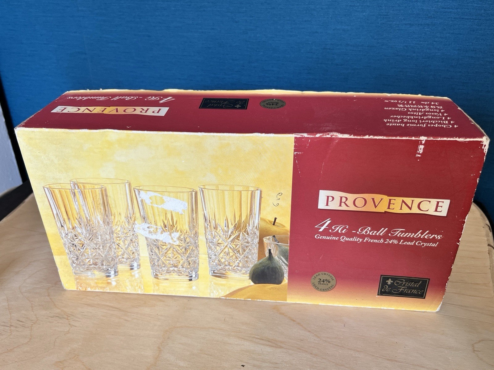 4 Crystal Highball Tumblers Cut Glass Drinking Glasses Boxed 13.5cm