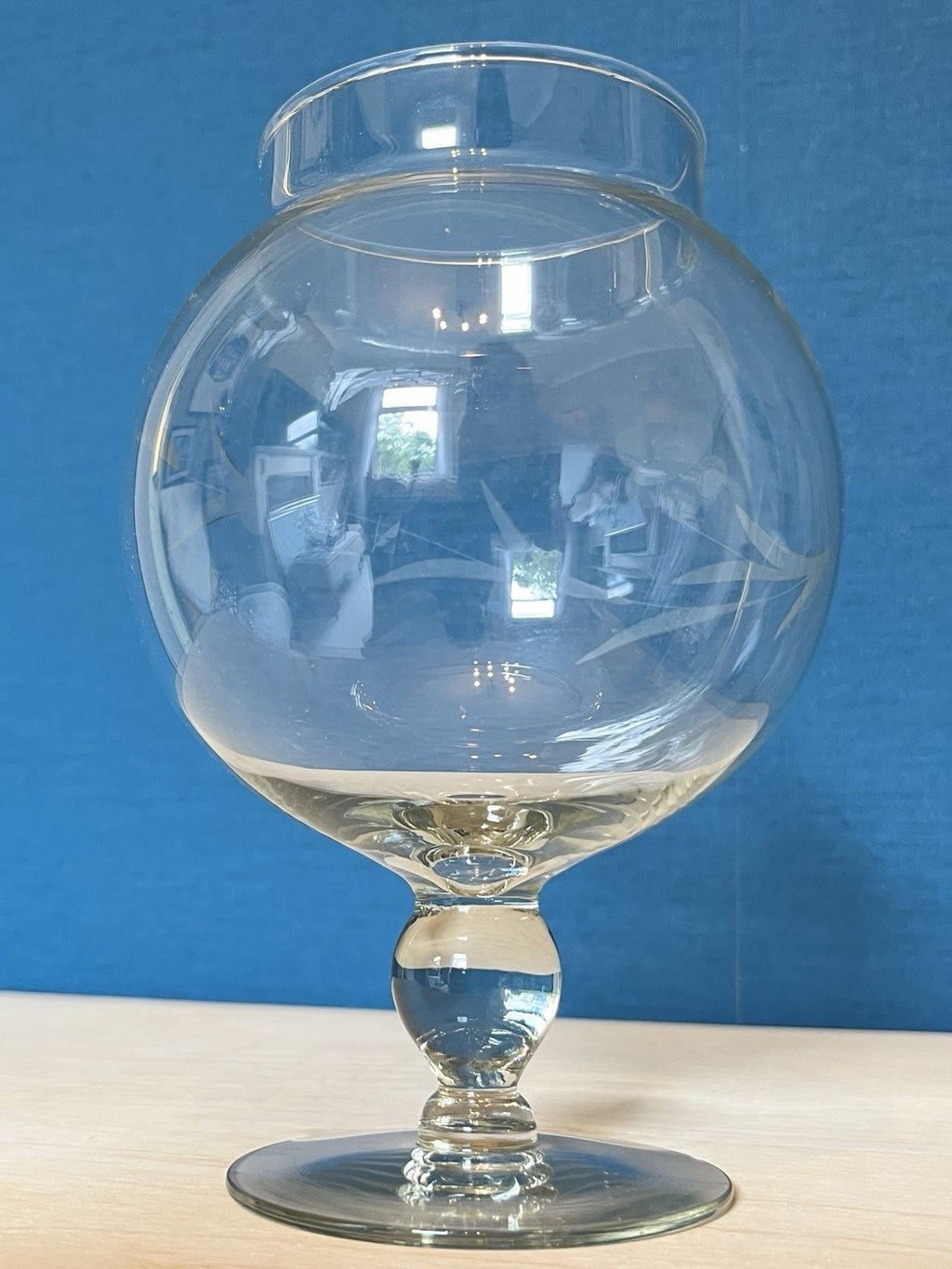 Vintage Etched Glass Rose Bowl Candy Dish Bon Bon Bowl Pedestal 18cm