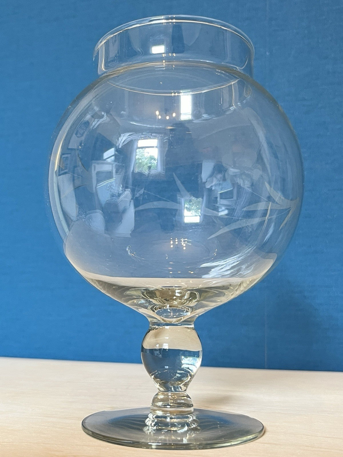 Vintage Etched Glass Rose Bowl Candy Dish Bon Bon Bowl Pedestal 18cm