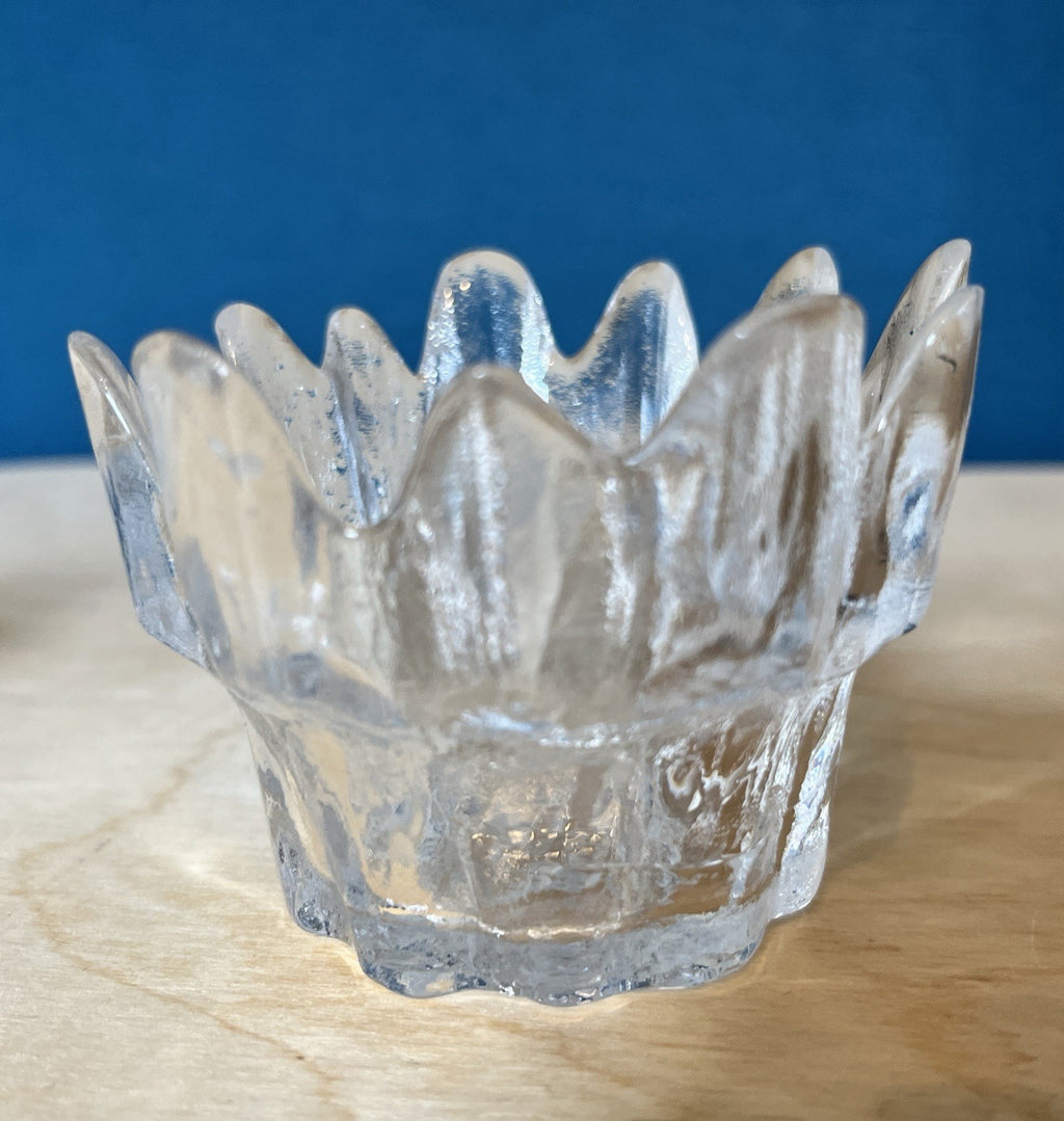 Scandinavian Ice Glass Candle Holders Pair Vintage Textured Glass Votive & Taper