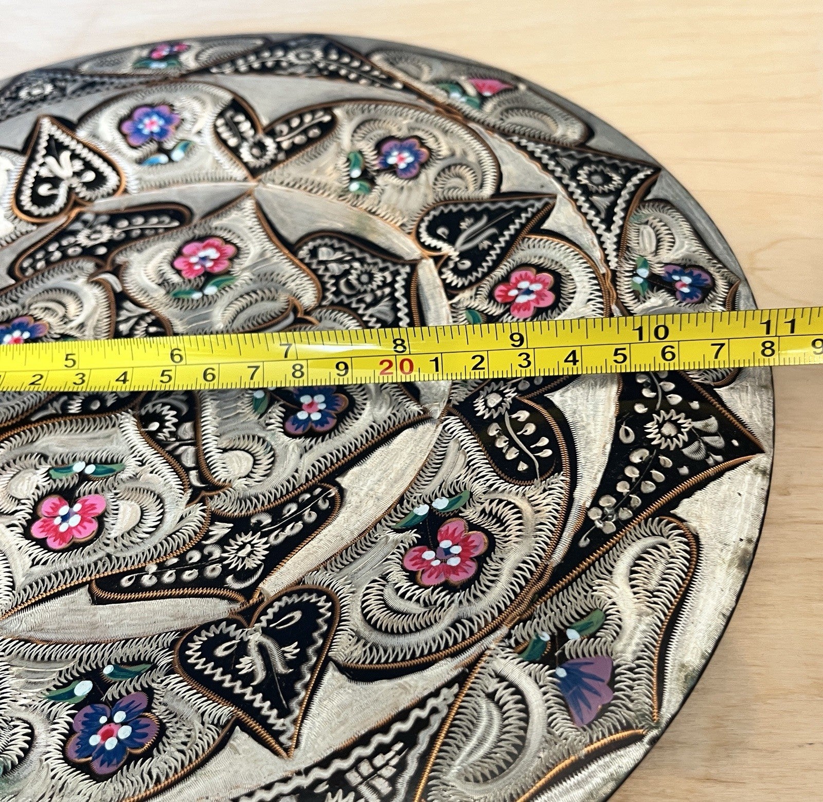 Vintage Indian Brass Wall Plate Enamel Floral Mandala Charger Hanging Plaque