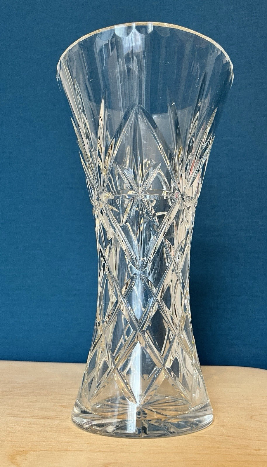 Large Lead Crystal Vase Diamond Cut Trumpet Vase 26cm Tall