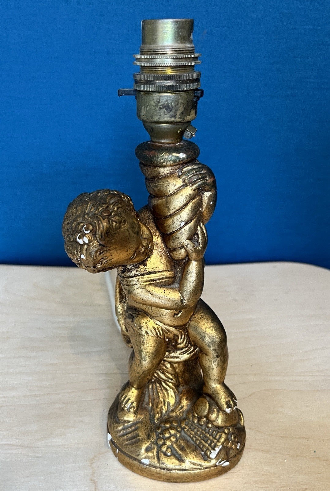 Vintage Cherub Table Lamp Base Putti Figure Gilt Resin Lamp Working 25cm