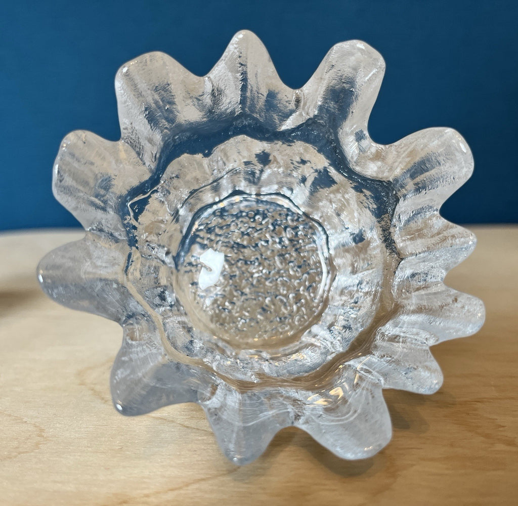 Scandinavian Ice Glass Candle Holders Pair Vintage Textured Glass Votive & Taper