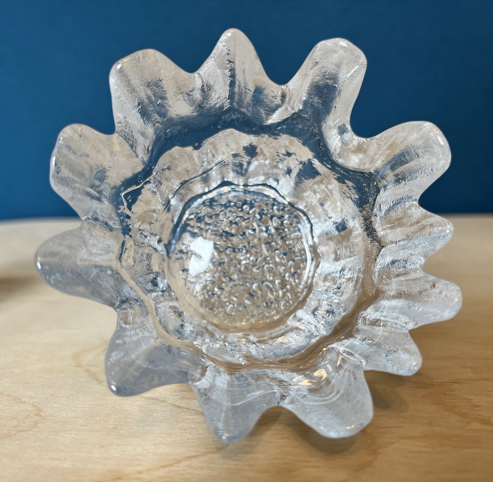 Scandinavian Ice Glass Candle Holders Pair Vintage Textured Glass Votive & Taper