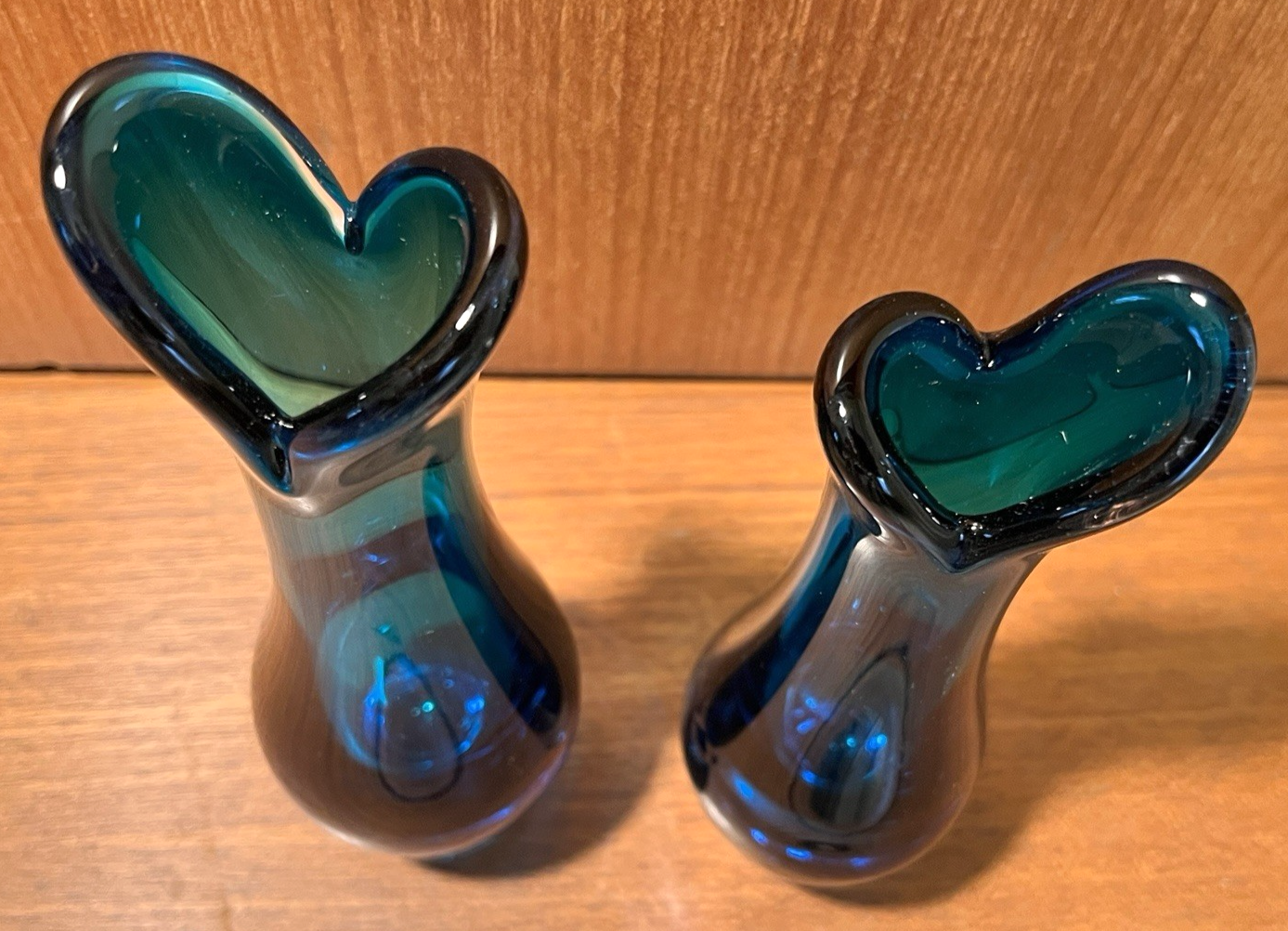 Whitefriars  Beak Vases Pair in Kingfisher Blue Mid Century Art Glass