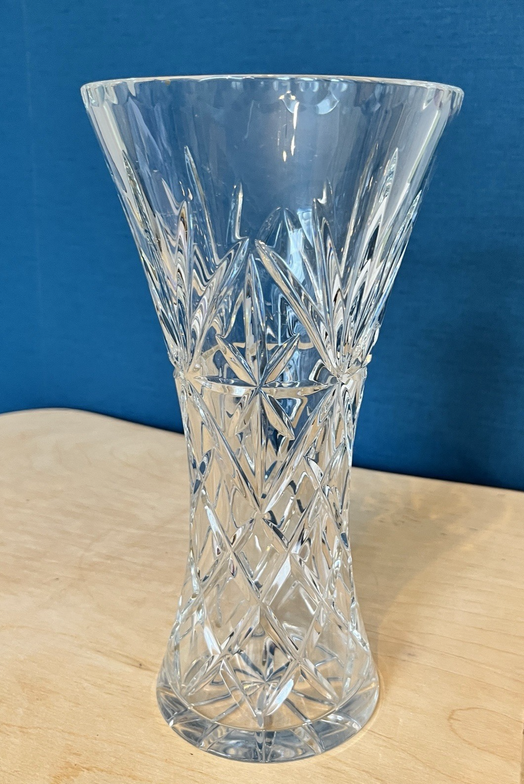 Large Lead Crystal Vase Diamond Cut Trumpet Vase 26cm Tall