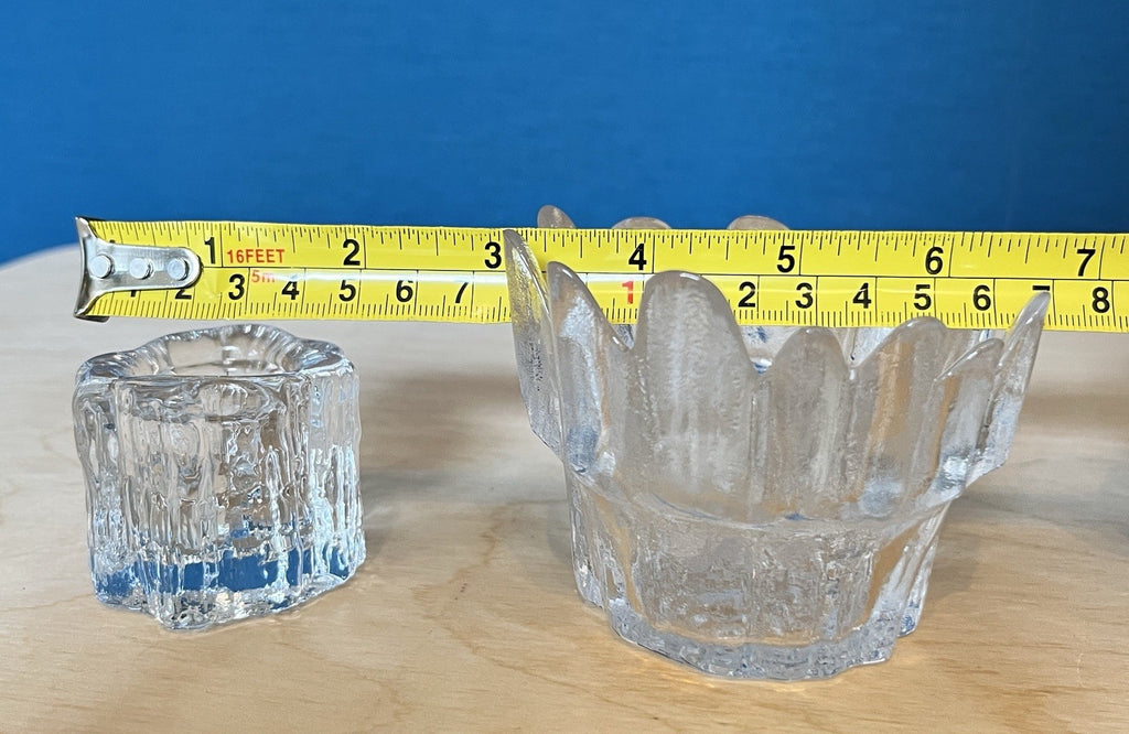 Scandinavian Ice Glass Candle Holders Pair Vintage Textured Glass Votive & Taper
