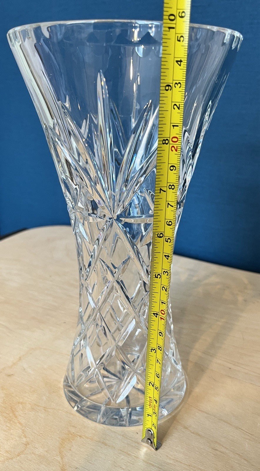 Large Lead Crystal Vase Diamond Cut Trumpet Vase 26cm Tall