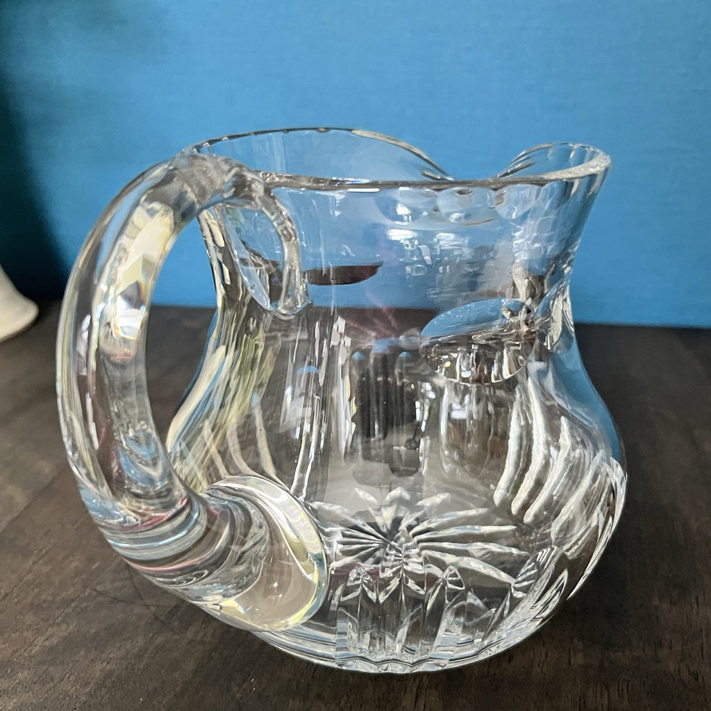 Heavy Cut Crystal Water Jug Pitcher Starburst Base Vintage Lead Crystal 19cm