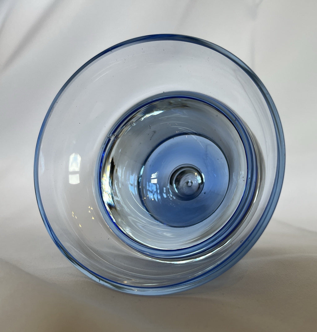 Vintage Krosno Crystal Candle Holder Cobalt Blue Clear Glass Trapped Bubble 10cm