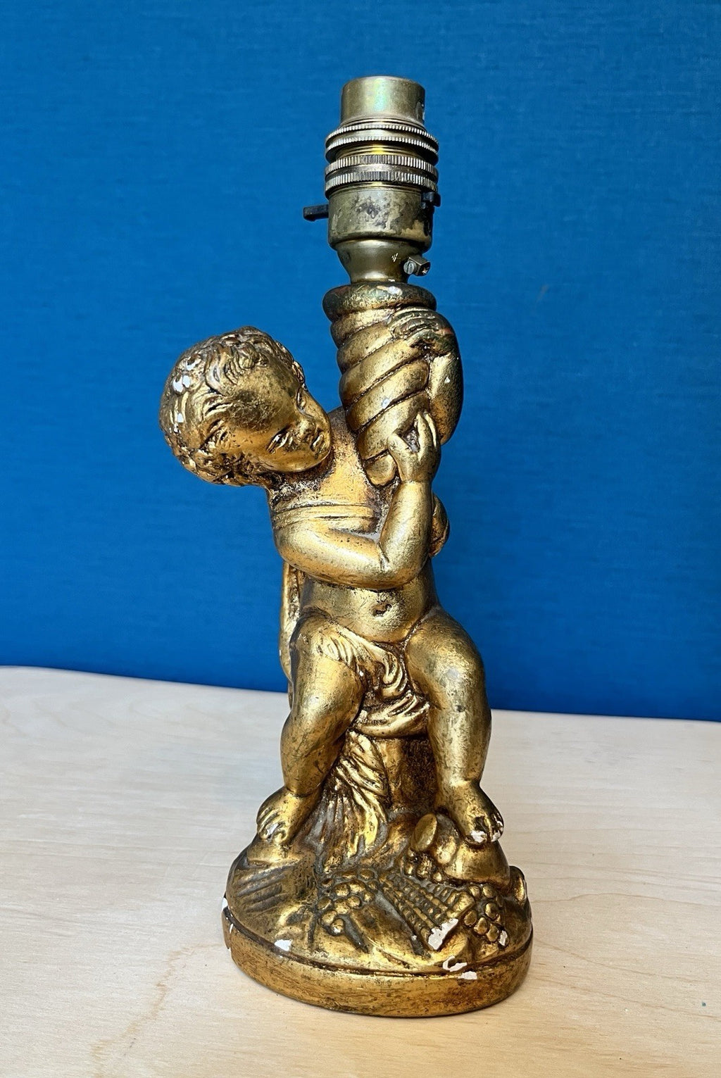 Vintage Cherub Table Lamp Base Putti Figure Gilt Resin Lamp Working 25cm