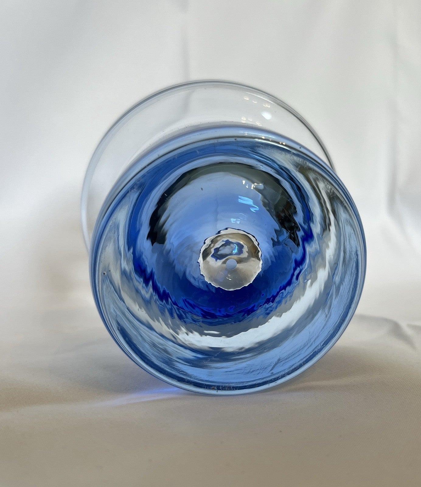 Vintage Krosno Crystal Candle Holder Cobalt Blue Clear Glass Trapped Bubble 10cm