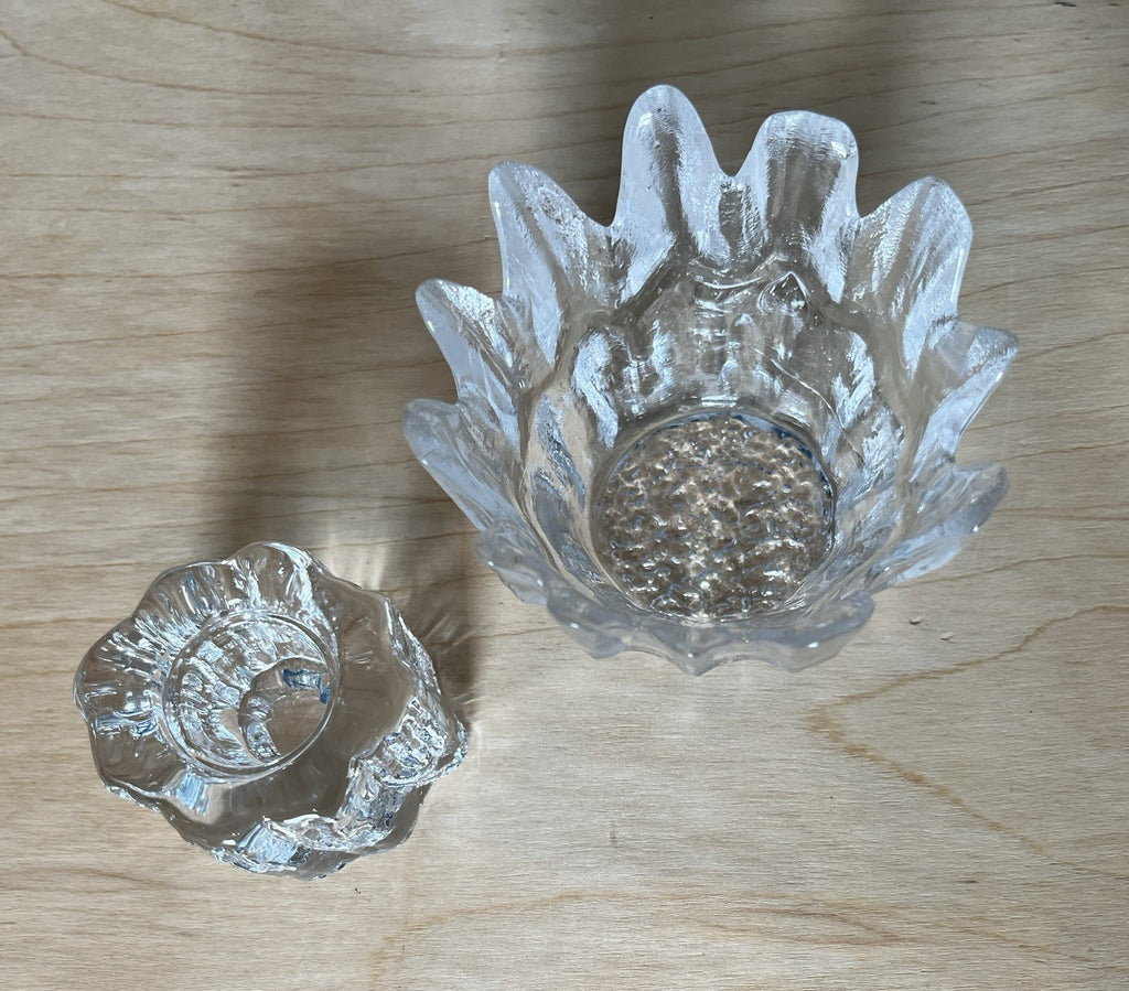 Scandinavian Ice Glass Candle Holders Pair Vintage Textured Glass Votive & Taper