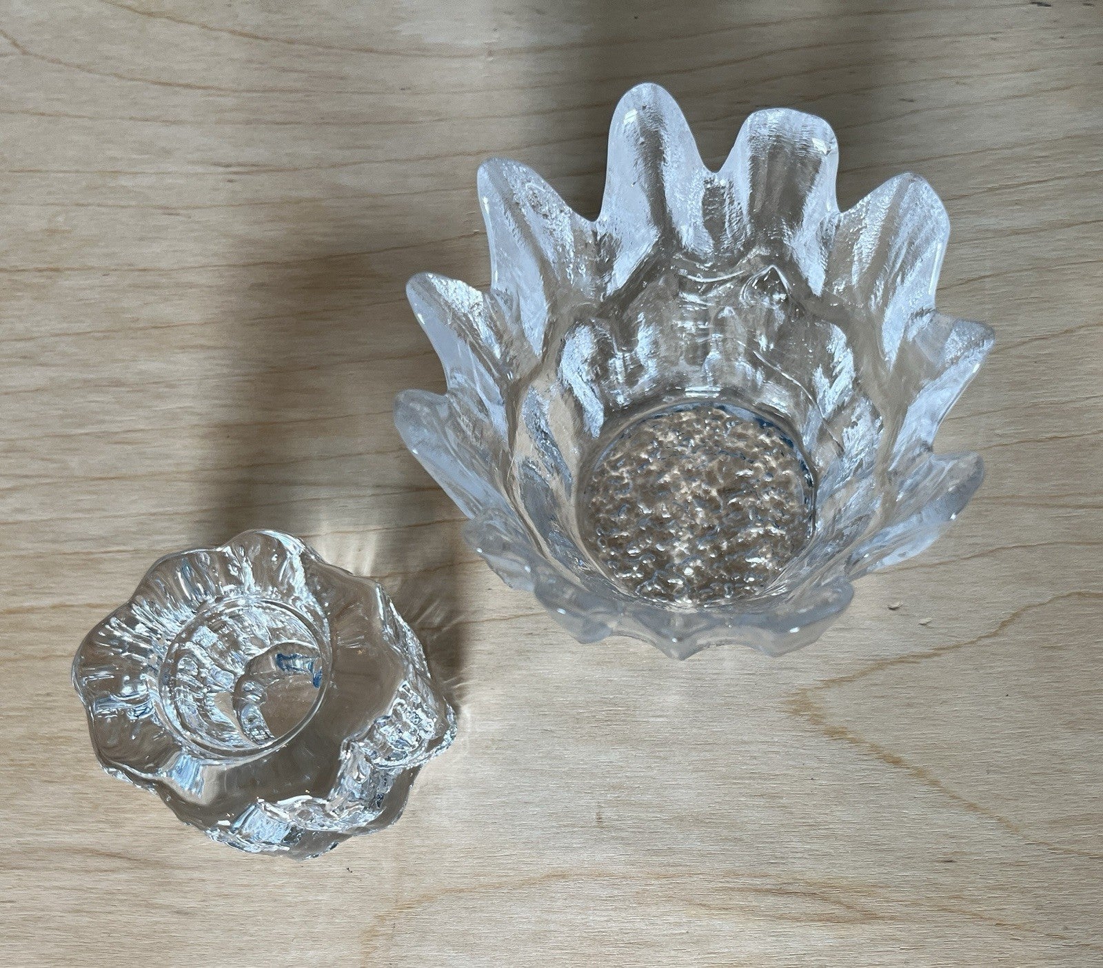 Scandinavian Ice Glass Candle Holders Pair Vintage Textured Glass Votive & Taper