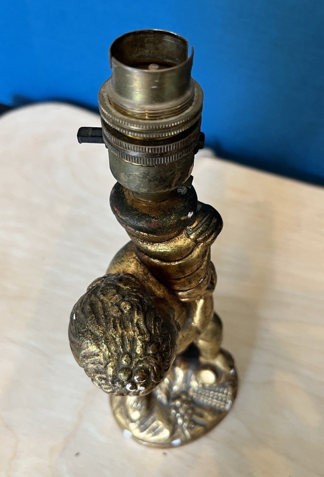 Vintage Cherub Table Lamp Base Putti Figure Gilt Resin Lamp Working 25cm