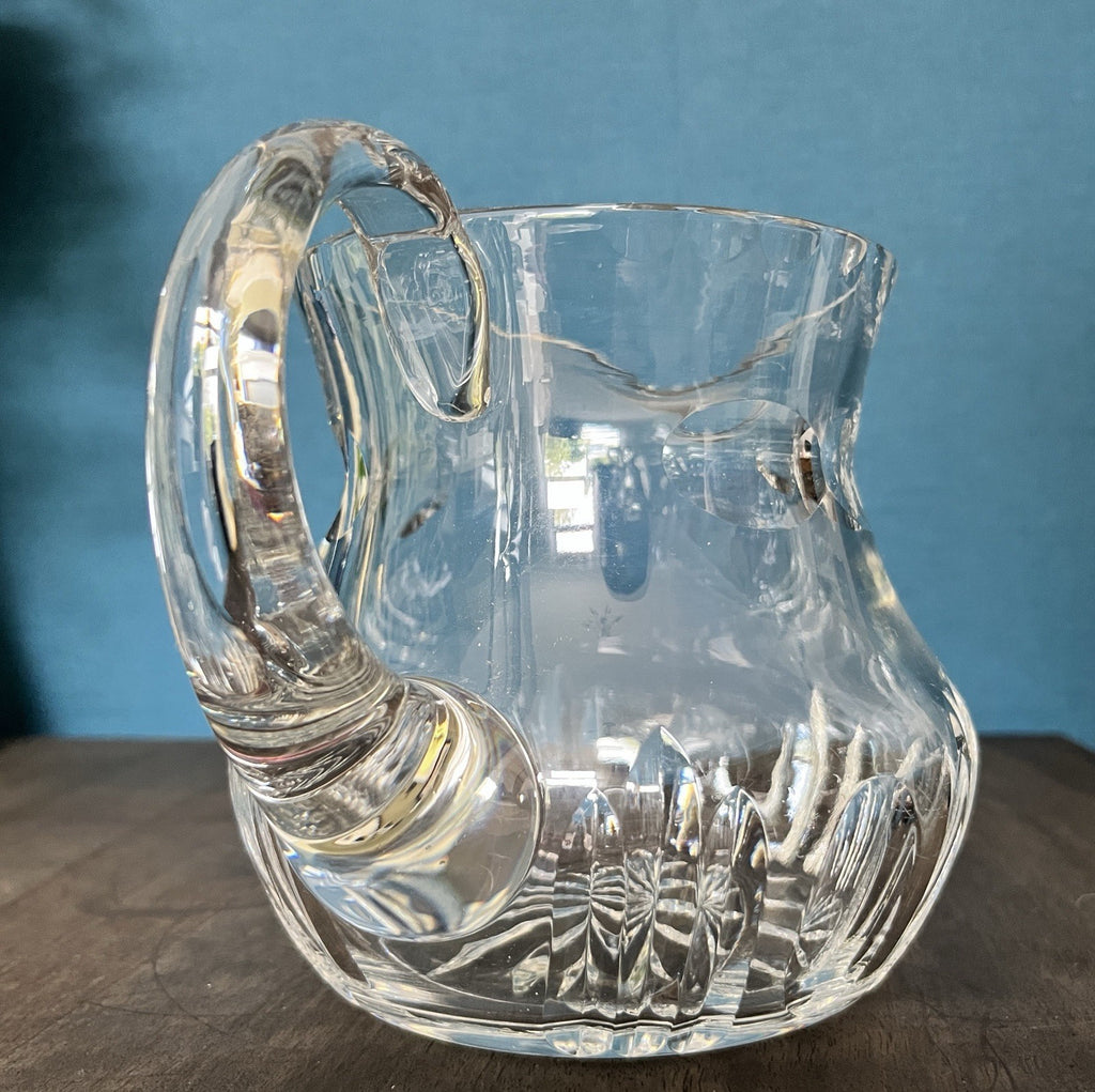 Heavy Cut Crystal Water Jug Pitcher Starburst Base Vintage Lead Crystal 19cm