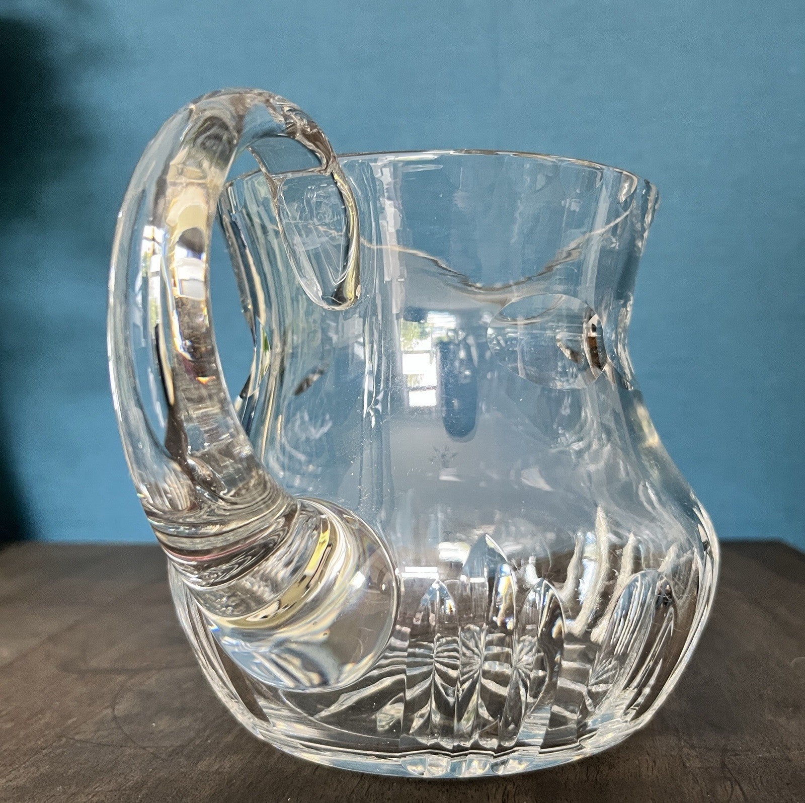 Heavy Cut Crystal Water Jug Pitcher Starburst Base Vintage Lead Crystal 19cm